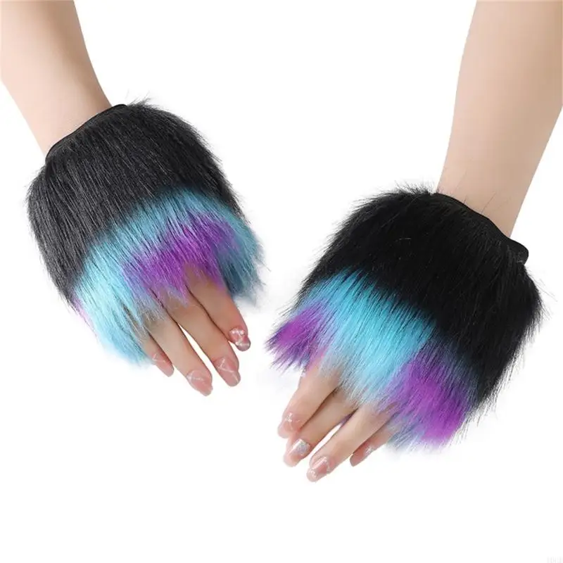Colorful Themed Fleece Mittens Furry Gloves Rainbow Hairy Soft Warm For Most Ages 