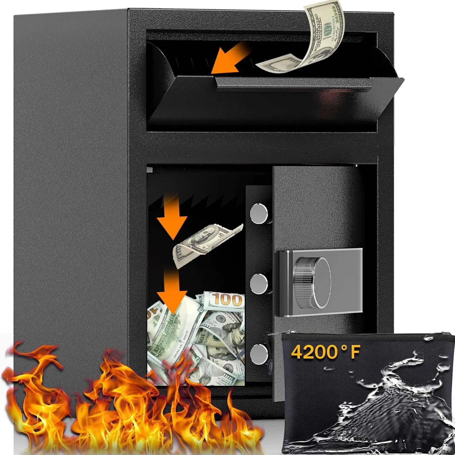 2.6 Cub Depository Drop Safe Fireproof, Front Drop Slot Lock Box with Digital Combination and Anti-Fishing, Silent Deposit Safe