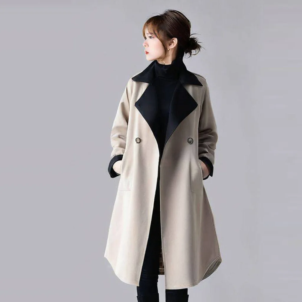 Trench Coat Women Autumn Windbreaker Jacket Patchwork Turn Down Collar Button Irregular Jackets Overcoat Office Lady Outerwear