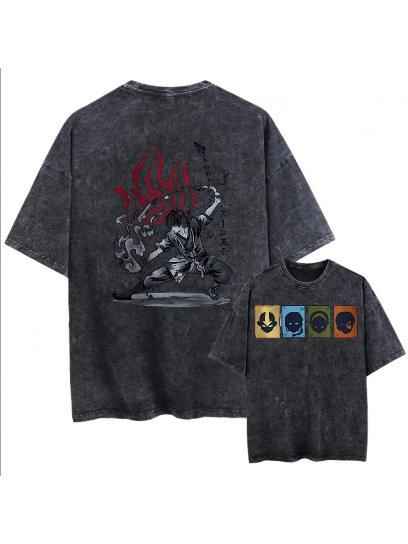 Vintage Vintage Plus Size Black  T-shirt Inspired By The Devil Dragon Retro Washed T-shirt From Avatar: The Last Airbender