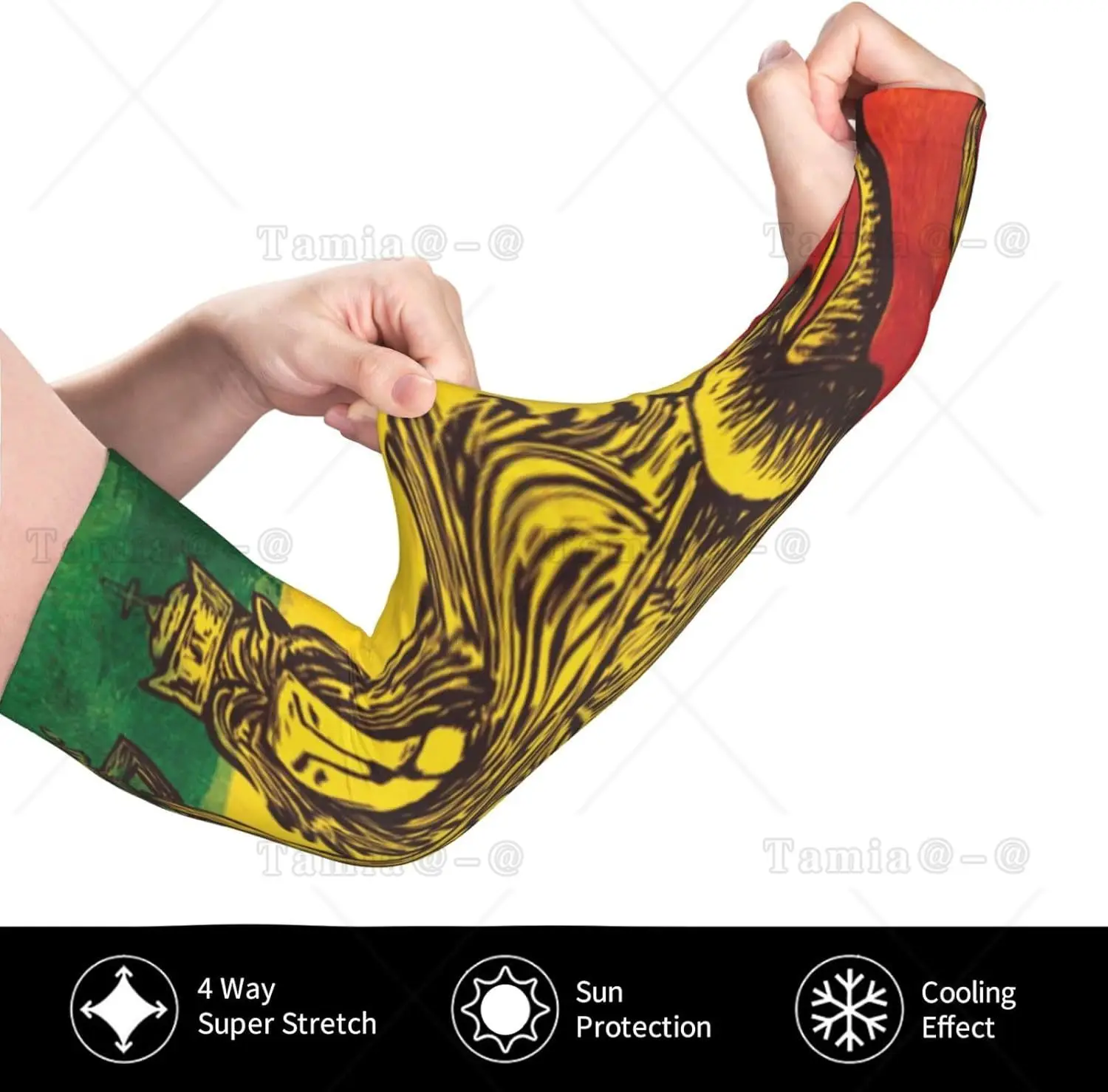 Reggae Rasta Banner Lion Arm Sleeves ป้องกันรังสียูวี Sun Unisex Sport Ice Silk Sleeves