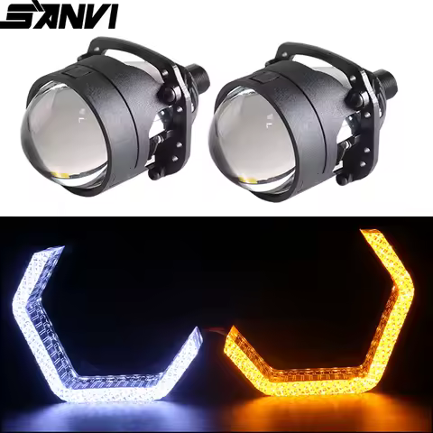 SANVI 2.5&lsquo;&rsquo; S8 Bi LED Projector Lense For Car Headlight H4 H7 9005 9006 Auto Headlamp Crystal Angel Eyes Halo 6000K 40W RHD LHD