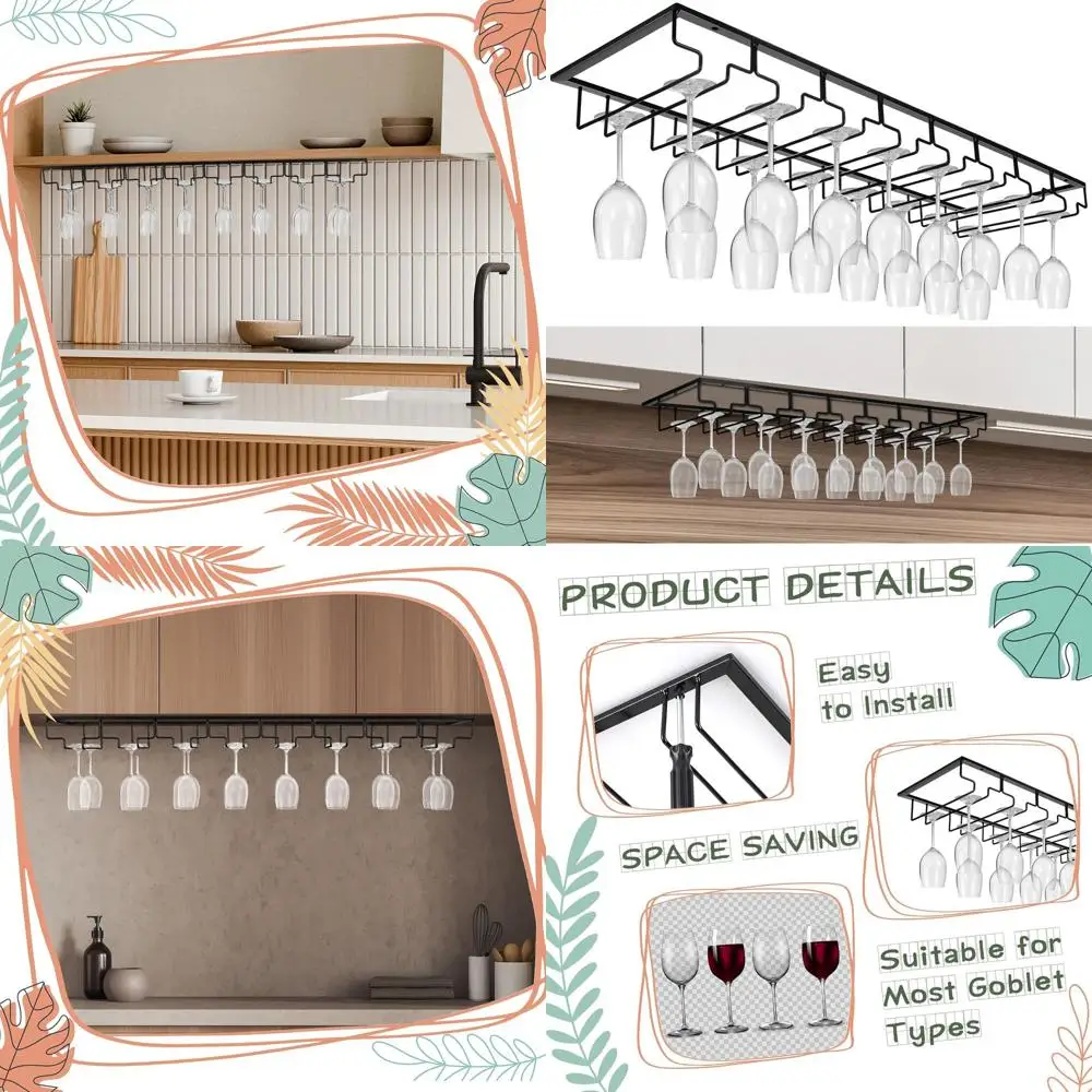 

Подвесная полка для бокалов большой емкости для кухонных шкафов, вмещает склянки для бокалов 16-24, черный