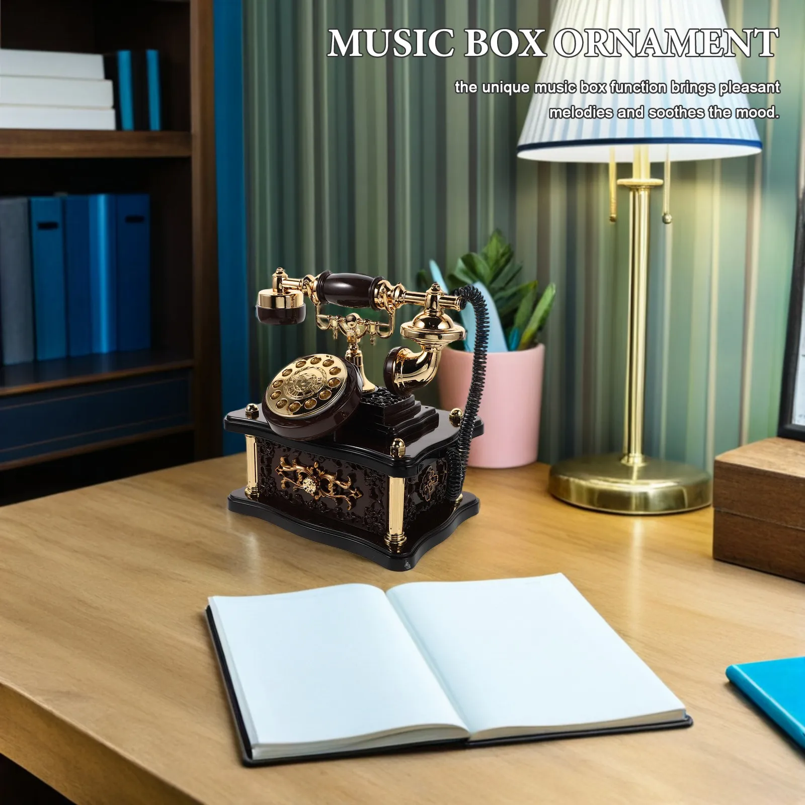 

Vintage Telephone Music Box Retro Design ABS Crafted Desktop Decoration for Hall Entrance Study Room Home Interior Elegance