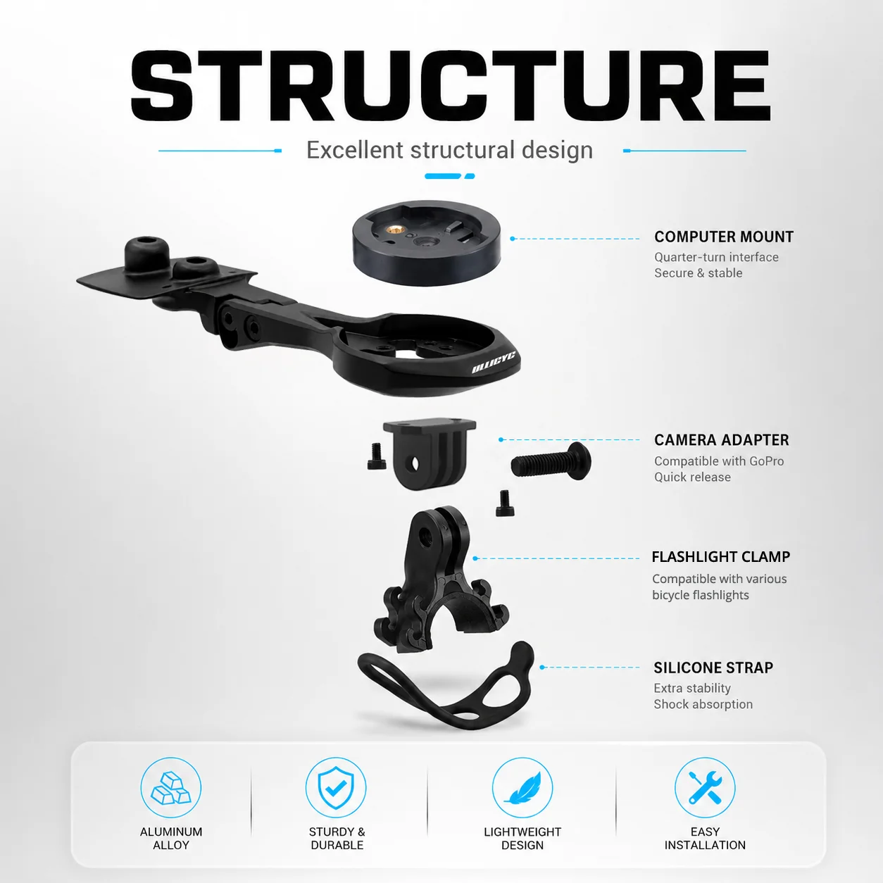 ULLICYC Vision Metron Lenkerhalterung aus Aluminiumlegierung, Frontmontage, kompatibel mit GPS/Garmin/Bryton/Wahoo/Gopro Ullicyc – Detail 6