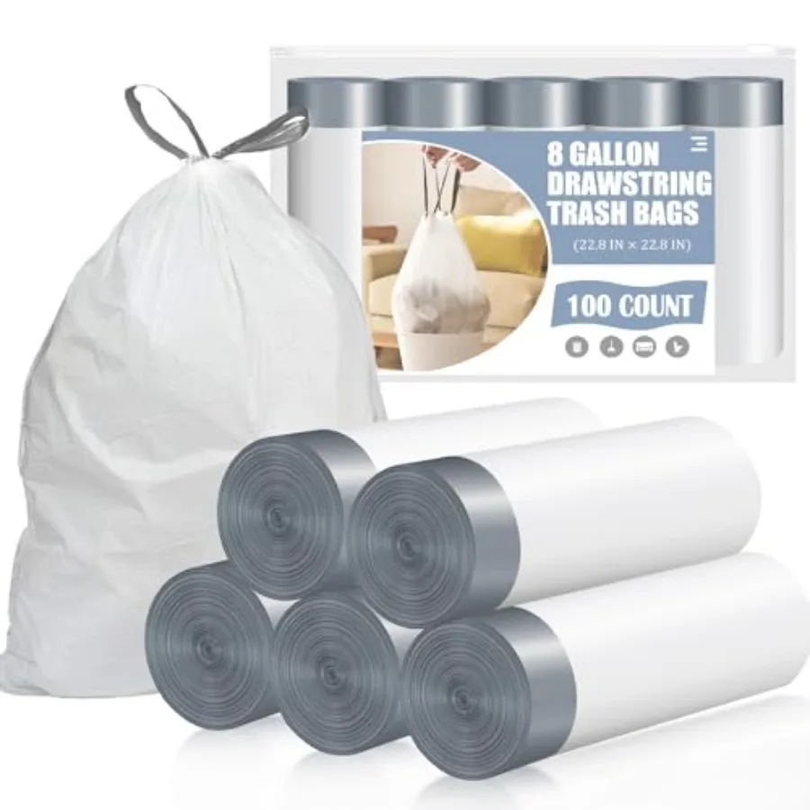 

Drawstring 8 Gallon Trash Bags - 00 Count Pre-separated Medium Trash Bags 8 Gallon, Unscented White 8 Gal Garbage Bags