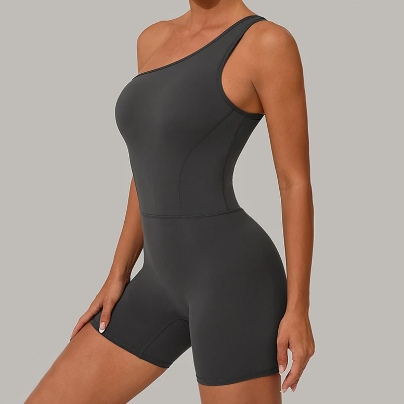 Summe Woman One-Shoulder Yoga Jumpsuit Butt-Lifting Tight-Fitting Sports Overalls Fitness Bodysuit Bare-Skin Feel for Women