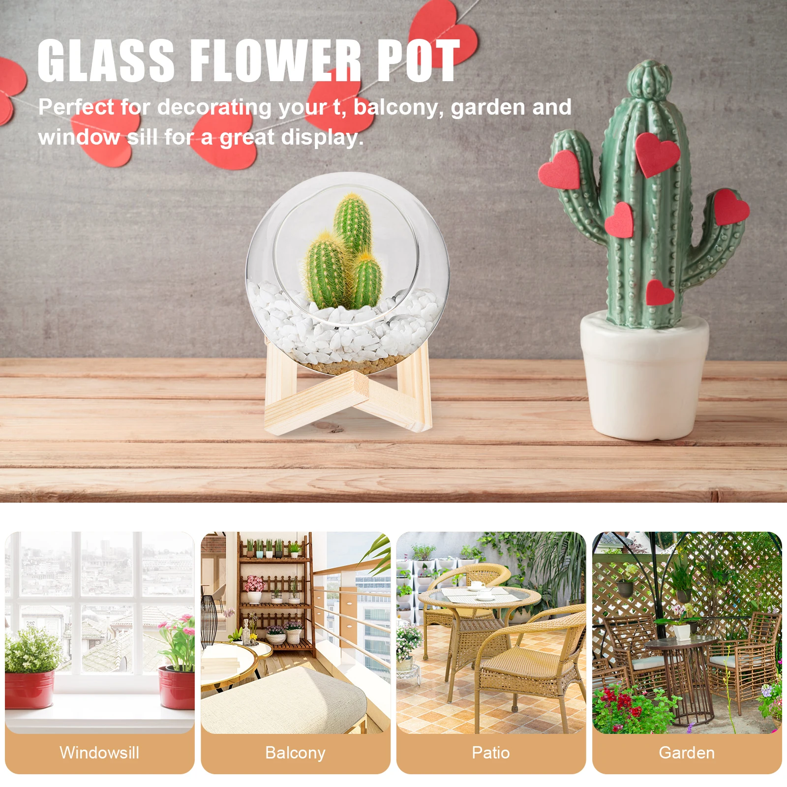 

Succulent Flower Pot Glass Plant Container Home Decor Garden Balcony Terraces Wooden Planter Box