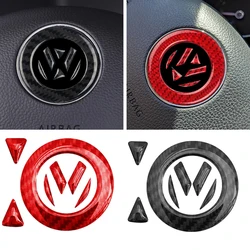 Carbon Fiber Car Steering Wheel Emblem Badge Sticker Decor Decals For VW Volkswagen Golf 6 7 Polo CC Tiguan Passat Accessories