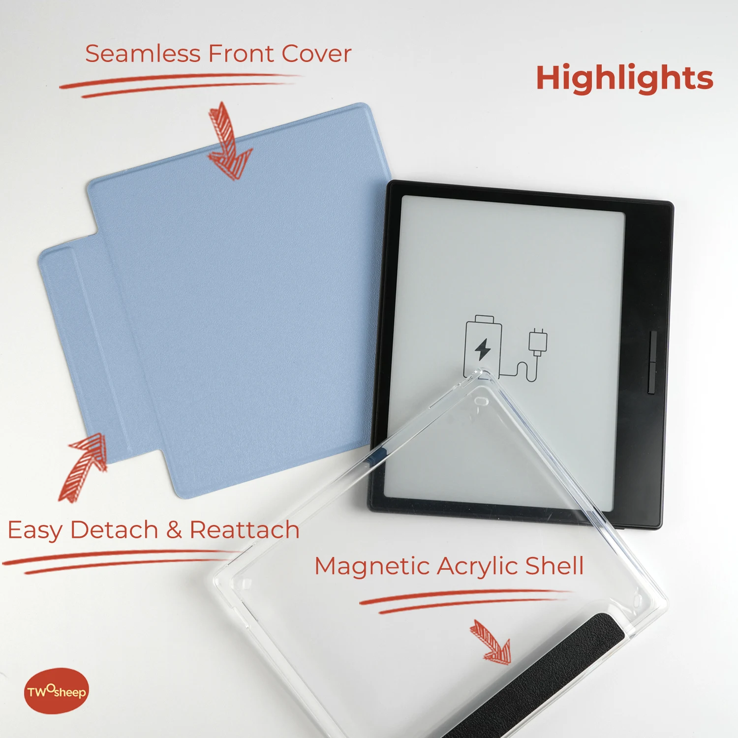 twosheep Minimalist Solid Case suit for Boox Go7 Go Color7 GenII Go Color7 Gen2 Leaf3 Leaf3c Magnetic Smart Acrylic Shell Folio