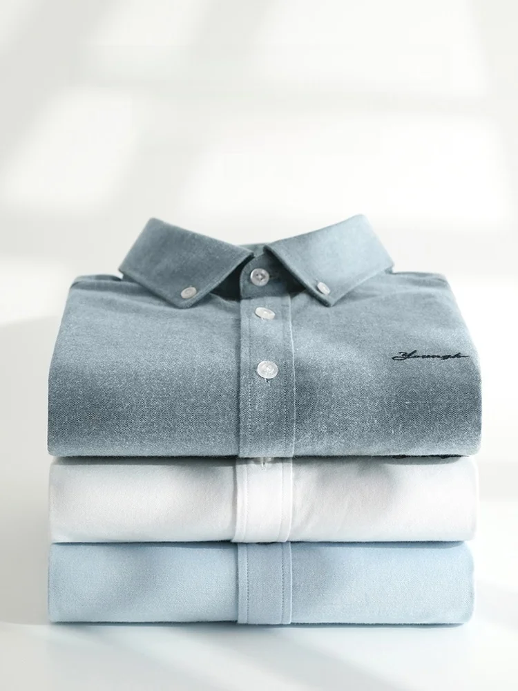 Oxford Weave Pure Cotton Long Sleeve Casual Shirt for Men Mid-Young Autumn Commute Style Standard Fit Business Gentleman Brea...