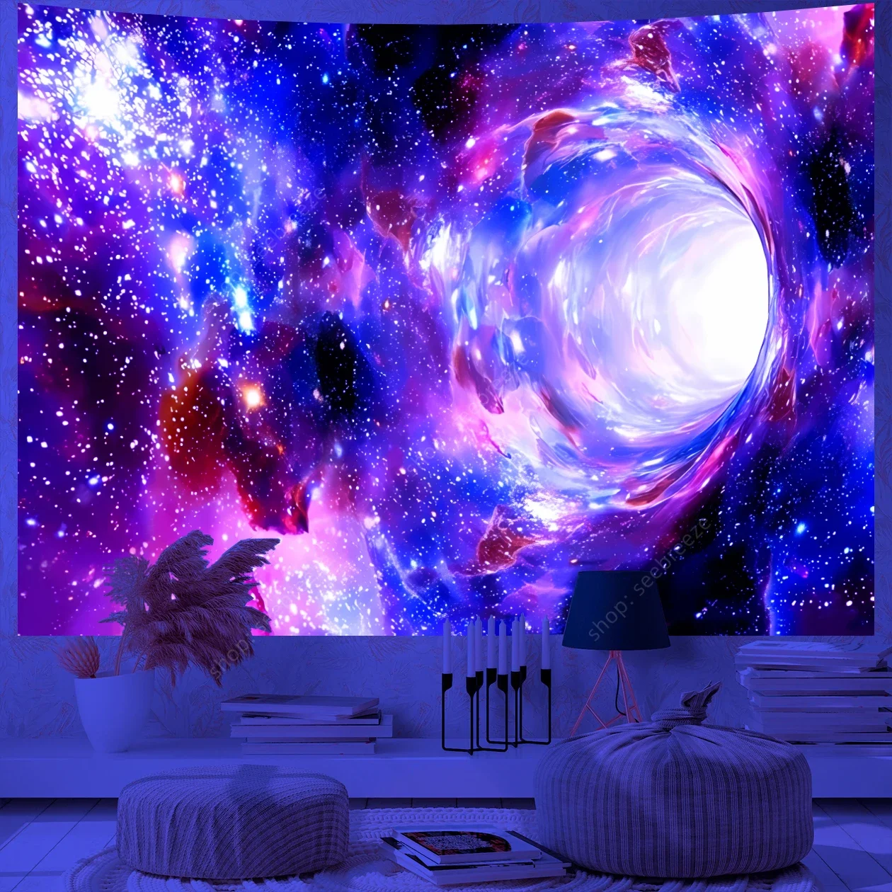 Psychedelic Galaxy UV Reactive Tapestry Universe Planet Starry Sky Tapestry Wall Hanging for Room Decor Aesthetic Ceiling Decor