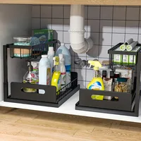 Pull Out Organizer Shelf Multifunctional 2 Tier Storage Rack Large Capacity Sliding Shelf for Kitchen Bathroom Home Organization