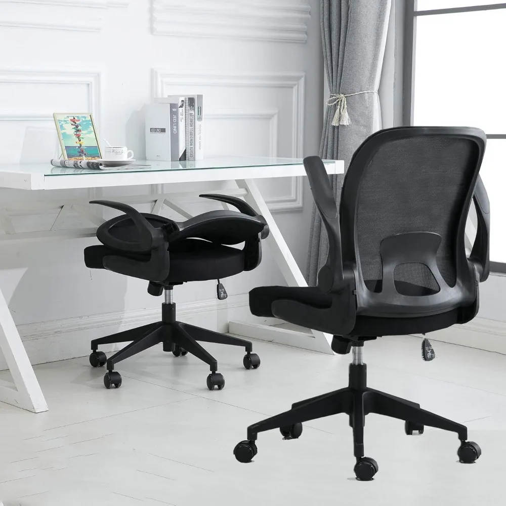 Foldable Office Chair - Home Office Desk Chairs with Flip-Up Arms and Foldable Backrest, Mesh Computer Chair Foldable