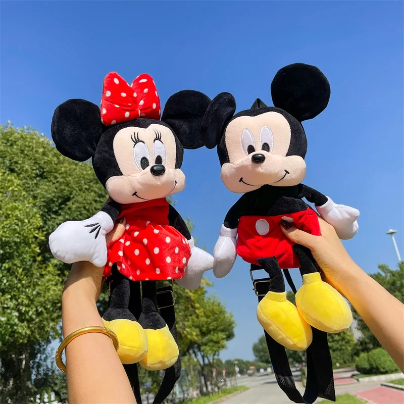 Disney-Mochila De felpa de Mickey y Minnie para niña, bolso suave de dibujos animados, bolsa de almacenamiento de Anime, regalo de cumpleaños