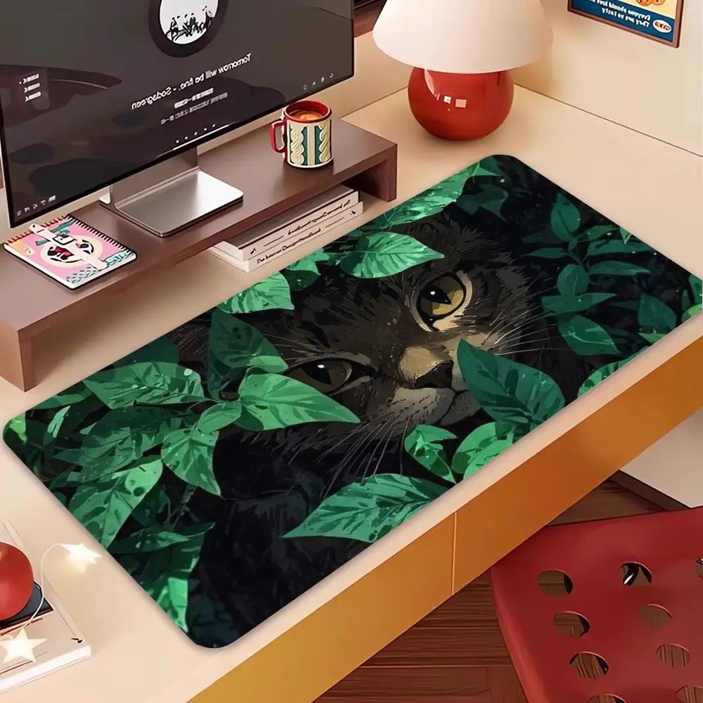 ungle Realistic Cat Gaming Desk Mat Natural Forest Style Durable Hemmed Edge Precise Control Non-Slip Mouse Pad