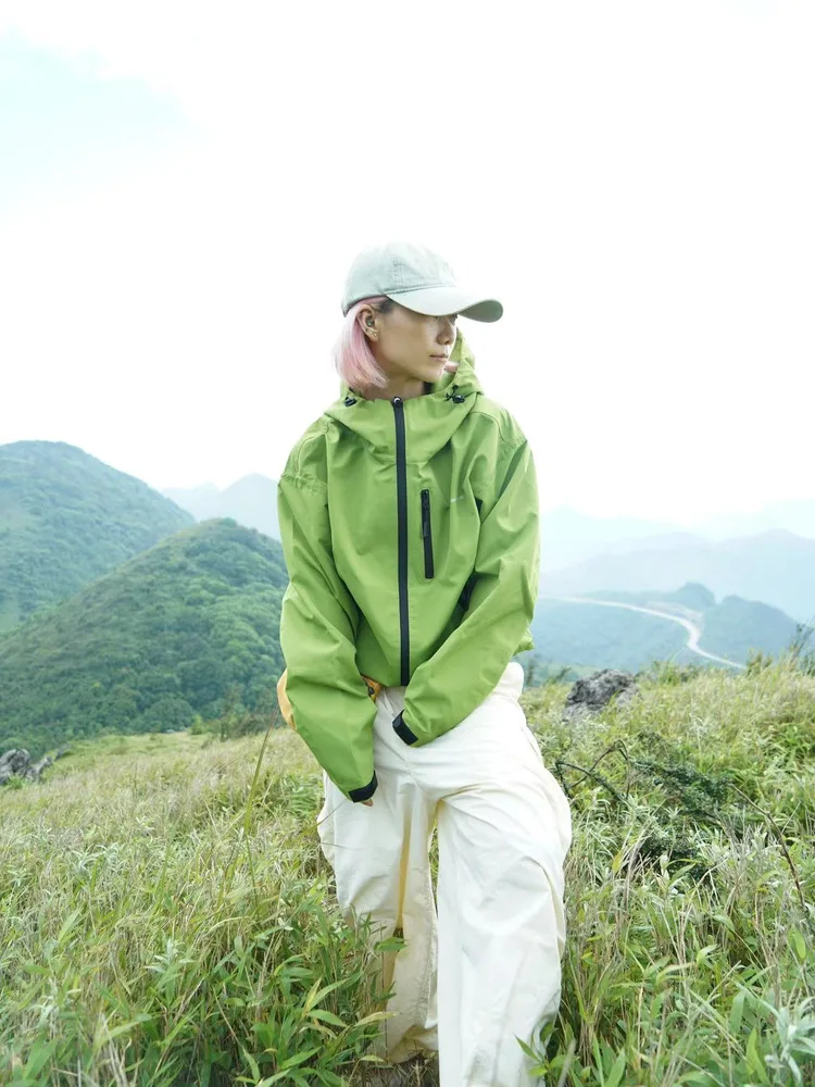 Outdoor Hardshell Hiking Jacket Waterproof Thin Quick Dry Hooded Zipper Closure Polyester Fiber Neutral Style Adventure Series