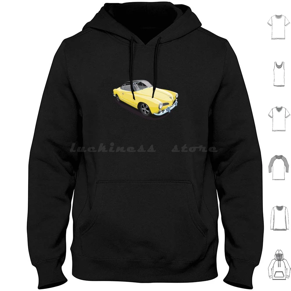 Karmann Ghia In Yellow And Black Hoodie cotton Long Sleeve Karmann Ghia 2 Door Coupe German Wolfsburg Veedub Classic Car