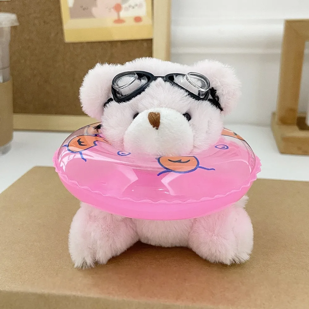 Uroczy breloczek do kluczy z misiem do pływania z PVC, kreskówkowy pluszowy breloczek z okularami, zawieszka ze zwierzątkiem, przezroczysty breloczek z misiem z nadrukiem kaczki, prezent.