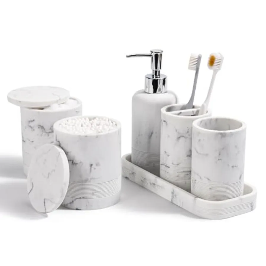 

Bathroom Accessories Set 6-Piece Bathroom Accessory Set Toothbrush Holders Set Soap Dispenser Vanity Tray Tumbler Cotton Swab J