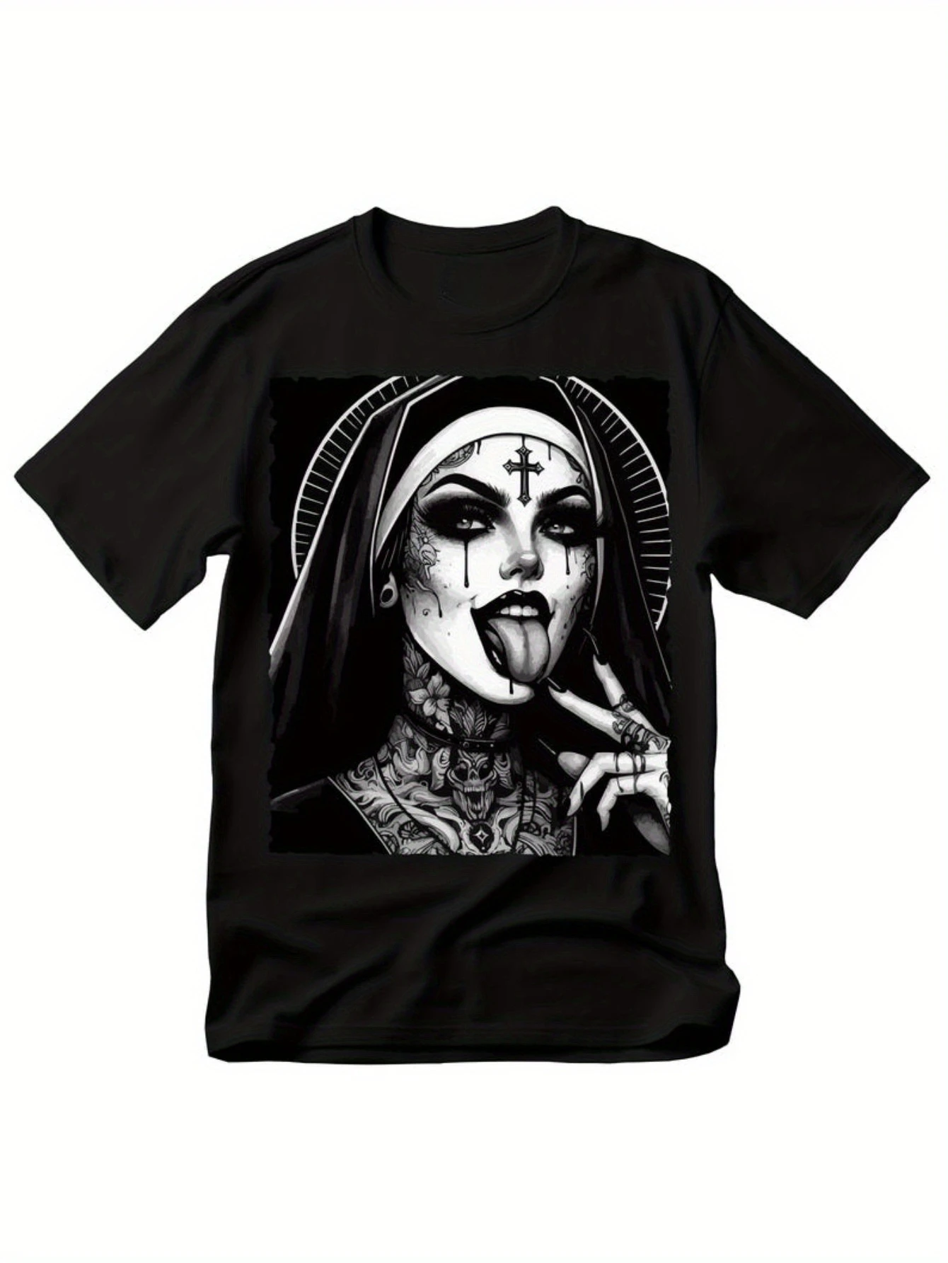 

Gothic Nun Graphic Printing Summer Autumn Winter Cotton Men and Women T-shirt Short Sleeve Luxury Outdoor Sports Brand