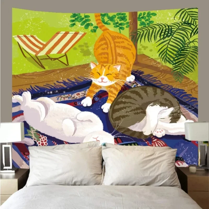 Cartoon Cute Cat Tapestry Living Room Bedroom Esports Room Children's Room Wall Hanging Retro Pet Warm Home Decoration