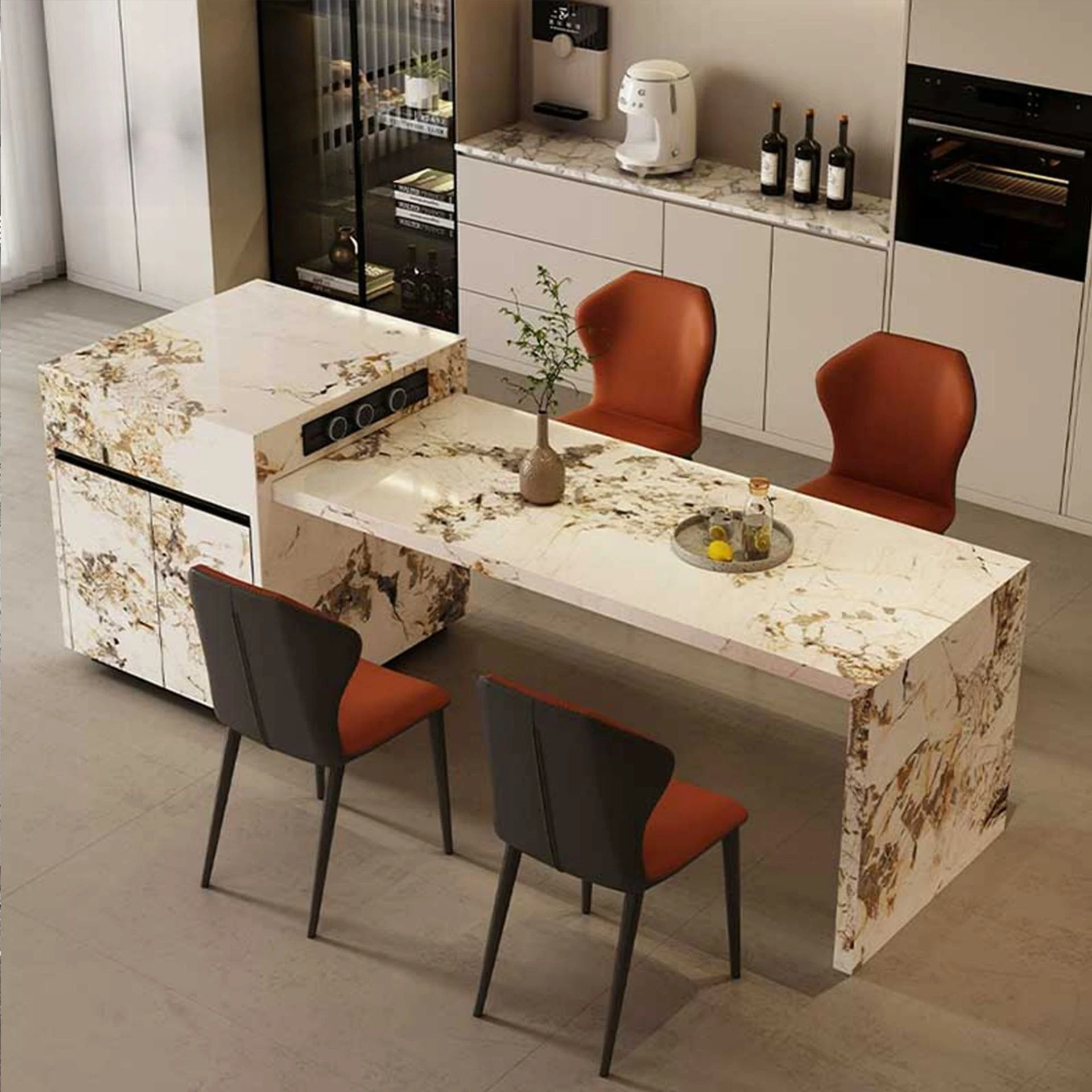 

Warm color loose flowers retractable integrated island restaurant integrated simple style