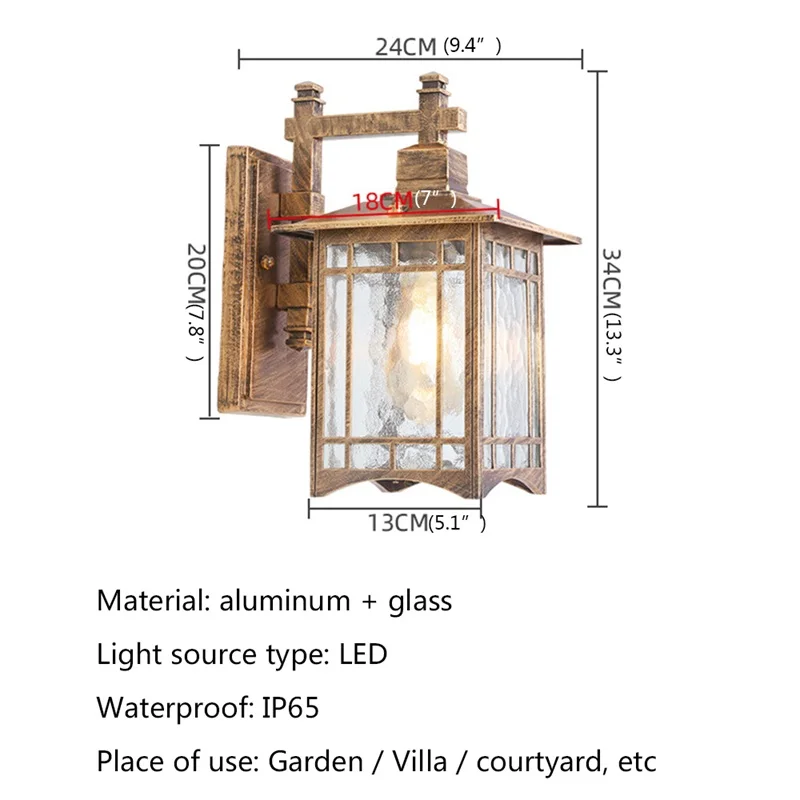 RONIN Classical Outdoor Wall Lamp Waterproof IP65 Retro Sconces LED Lighting Decorative for Home Porch