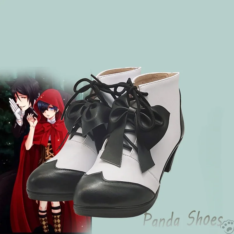 Black Butler Ciel Cosplay Shoes Anime Leather Black White Boots Ciel Phantomhive Cosplay Costume Prop Shoes for Halloween Party