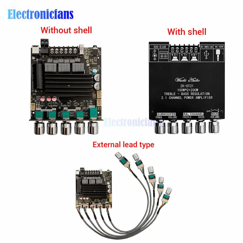 ZK-ST21 BT Digital Amplifier Board 2.1 Channel 100W+100W+200W Subwoofer Chip TPA3221