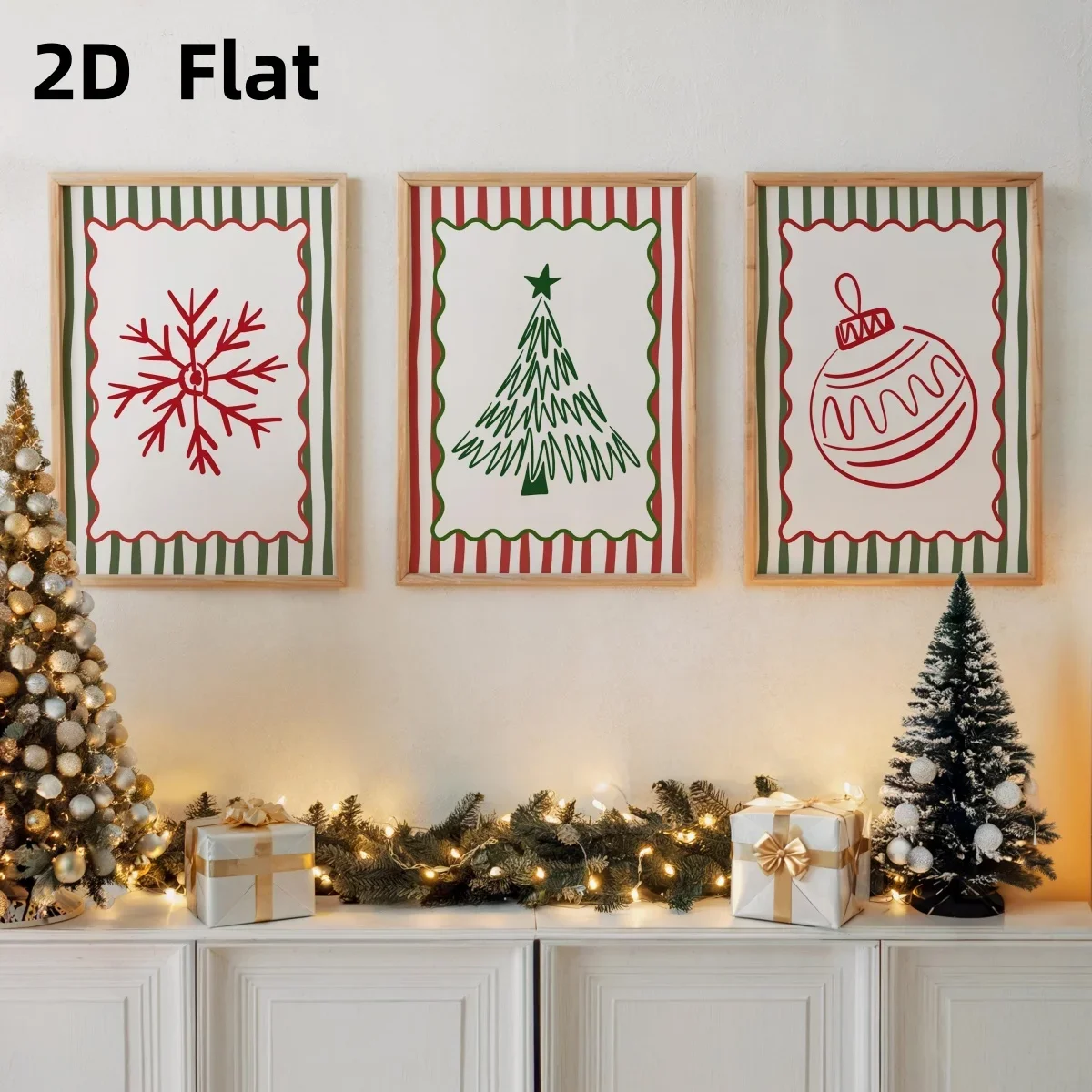 3pcs frameless Canvas Painting 3pcs/set Whimsical Christmas Striped Canvas Print Poster Christmas Tree Snowflake Cozy Xmas Winte