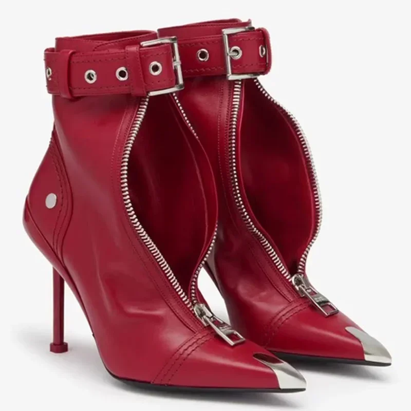 Metal Zipper Decoation  Ankle Boots Sexy Pointed Toe Thin Heel New Arrivals Fashion Women Modern Boots