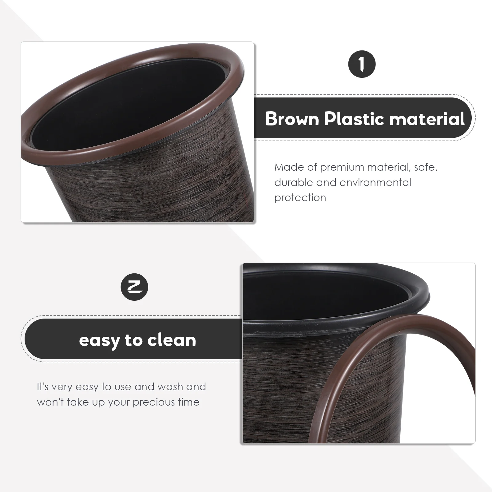 

2pcs Wood Grain Trash Cans Round Garbage Bins Home Storage Containers Large Capacity Simple Design Fall Resistant Easy