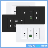 Blanco/negro integrado Italia Chile enchufe usb C enchufe de pared, regleta 16A, adaptador de enchufe de carga rápida inteligente tipo c 20W