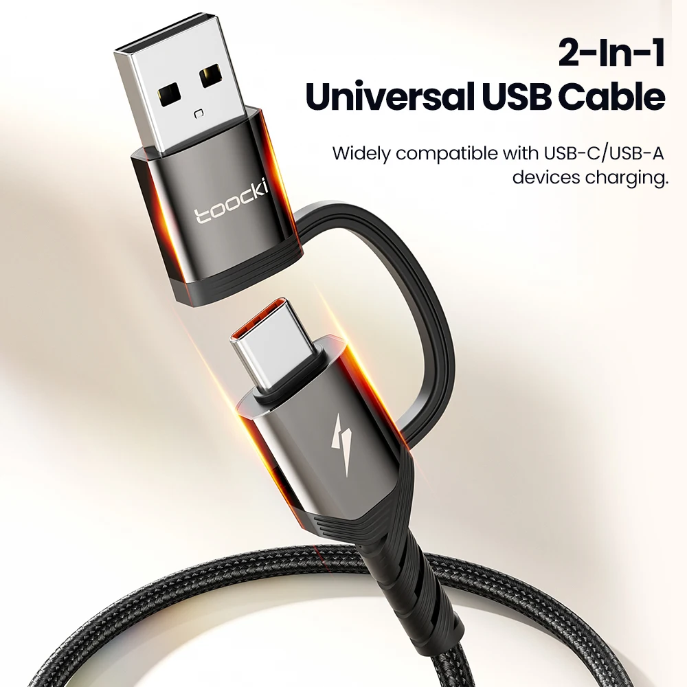 Toocki 240W 2 in 1 Cable USB Type C to USB C PD3.1 Fast Charger Cable for Macbook iPhone 15 Samsung S24 S23 Xiaomi USB C Cord