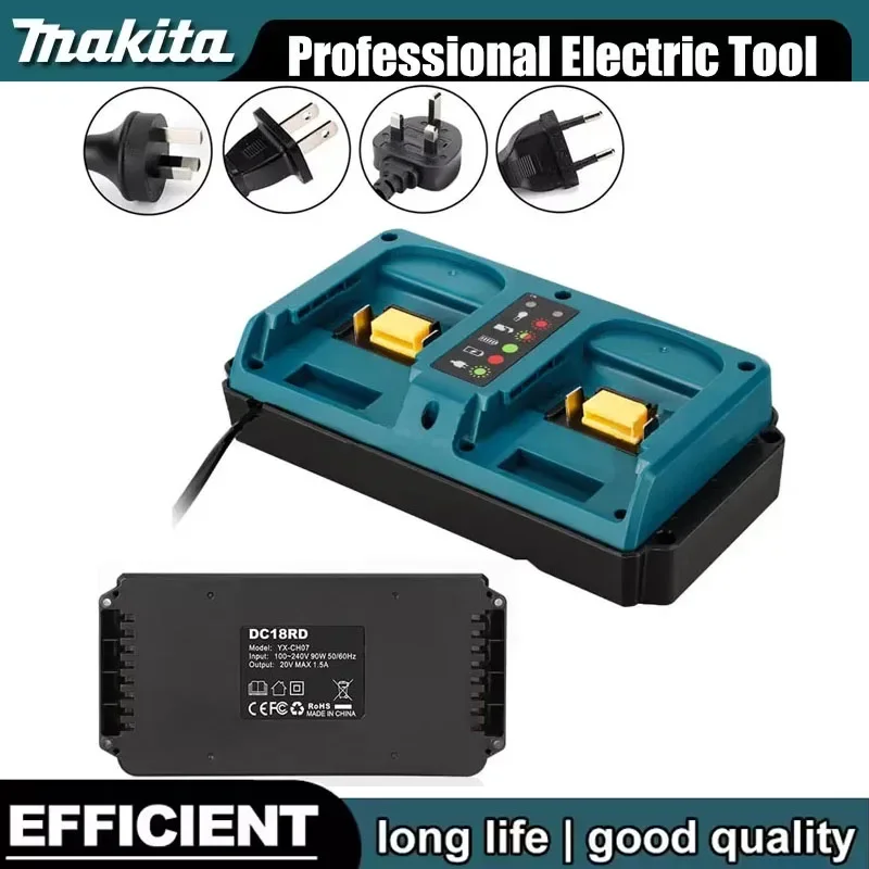 

Двойное зарядное устройство Makita 18V с вилкой EU/US, замена для оригинального зарядного устройства Makita 18V Li-ion, быстрое зарядное устройство для BL1815 BL1820 BL1830.
