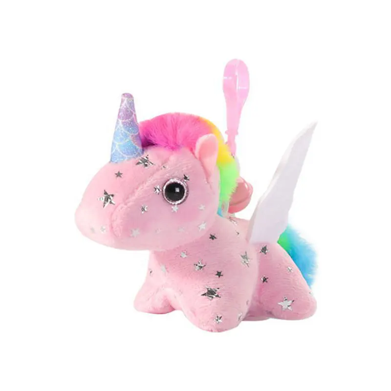 Pull String Plush Unicorn Key Chain Toy Pendant With Bell Wind-up Clockwork Motorized Wagging Tail Keychain