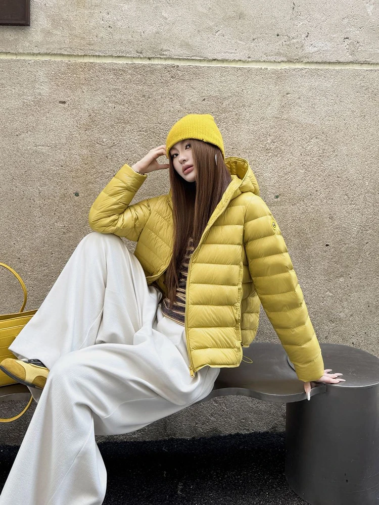 Winter Pork Rib Style Lightweight Hooded Down Jacket Women White Duck Down Waterproof Outwears Female Warm Parker Down Jacket
