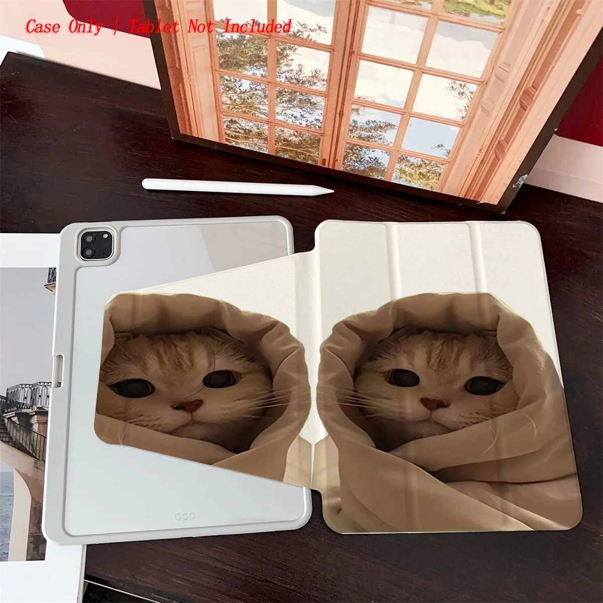 Mit Katze umwickelte iPad-Hülle mit Deckenmuster – 360° °   Drehbare, faltbare Hülle für Apple iPad Pro/Air/Mini