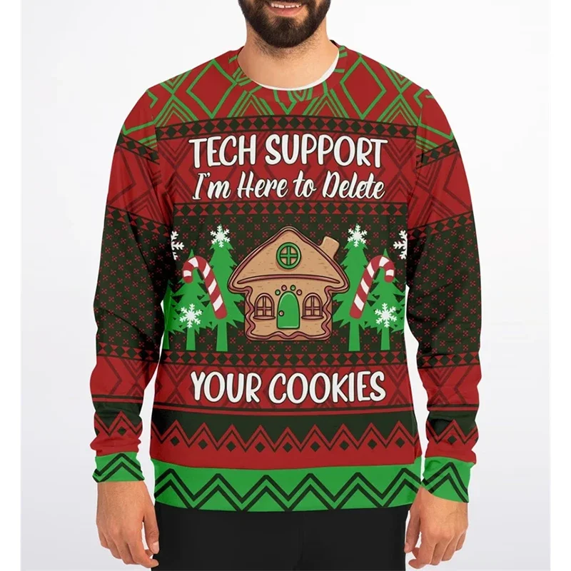 Weihnachtlicher lustiger 3D-Druck Lebkuchenmuster Hässlicher Pullover Lebkuchenhaus-Design Pullover Niedlicher Cartoon-Sweatshirt – Detail 2