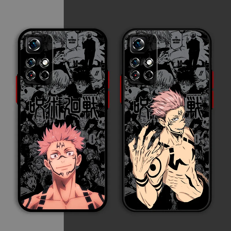 Jujutsu Kaisen Yuji Sukuna Phone Case For Redmi Note 13 12 11 10 Pro Plus S T Lite 4G 5G Matte Frosted Translucent Cover