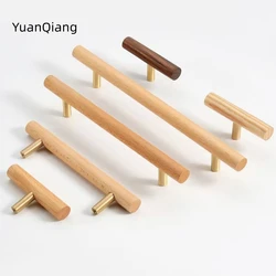 Nordic Walnut Wooden Handles Long Wardrobe Wood Furniture Pulls Drawer Cabinet Door Knob T Bar Decoration Furniture Hardware