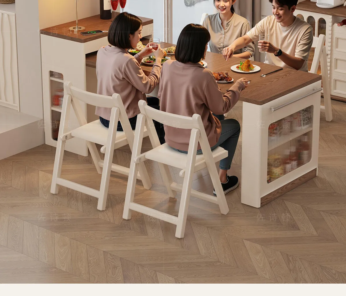 Solid wood island dining table integrated retractable folding household small apartment kitchen island bar