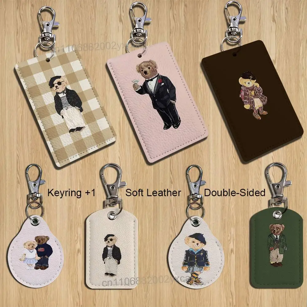 

USA ART Furry Bear Polo Holder For Bank Business Work Card Holder Student Card Case Bus Card Keychain