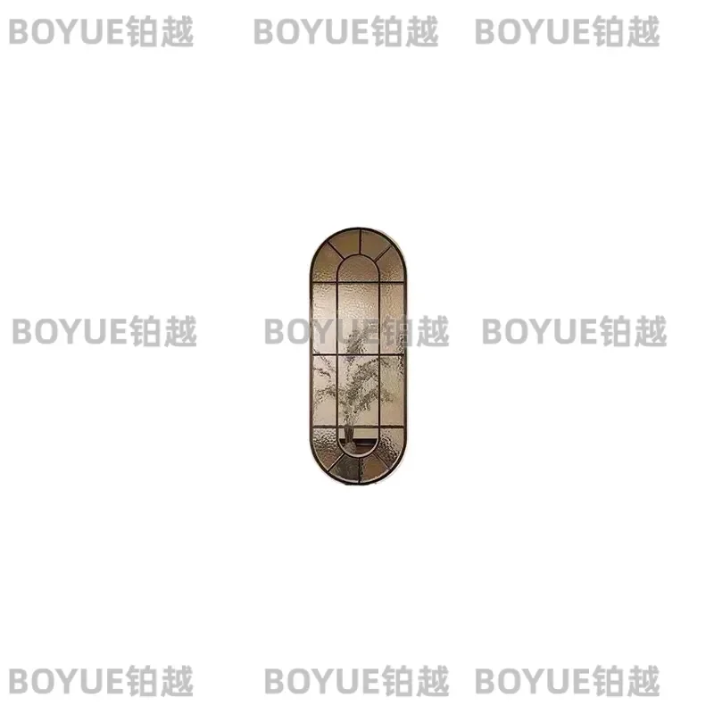 French Cream Style Stainless Steel Arch Glass Partition Screen for Living Room Entrance Modern American Home Decor Divider