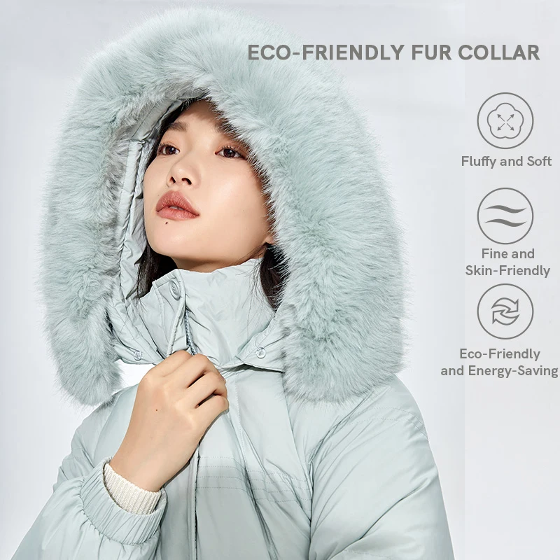 Chericom Women's Winter Longline Hooded Down Coat Faux Fur Trim Oversized Pockets Windproof Cuffs Thermal Insulation Y289225A