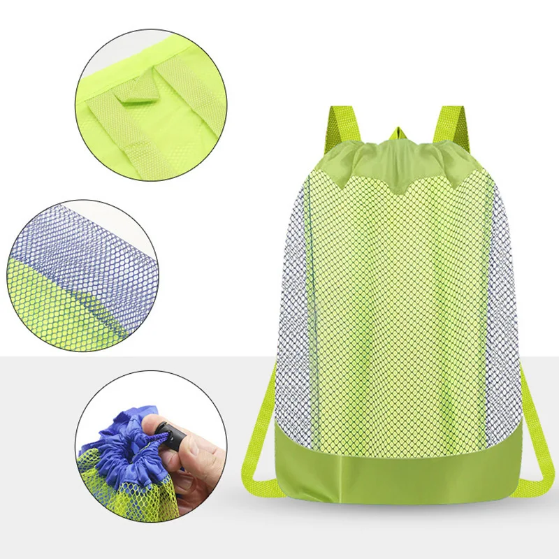 Children Drawstring Storage Bag Large Capacity Kids Double Shoulder Bags Boys Girls Beach Toy Net Organizer for Sand & Bath Toys view 3