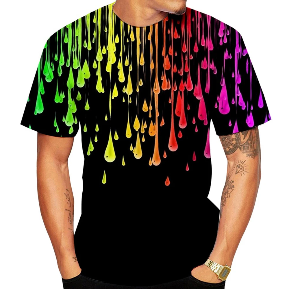 Paint Splatter Tie Dye T-shirt 3D Print Men Woman Oversized Hipster Rainbow Graffiti T Shirts Harajuku Streetwear Kids Tees Tops