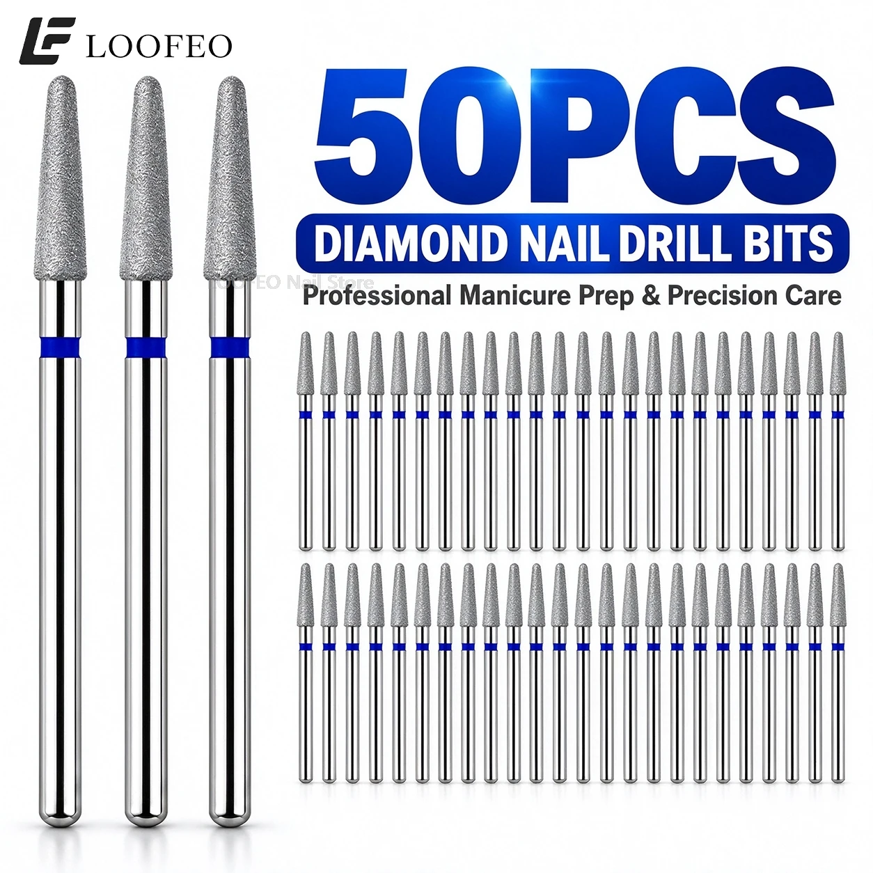 50PCS Diamond Nail Drill Bits Set Electric Nail File Bits Milling Cutter for Manicure Pedicure Cuticle Burrs Removal Accessories