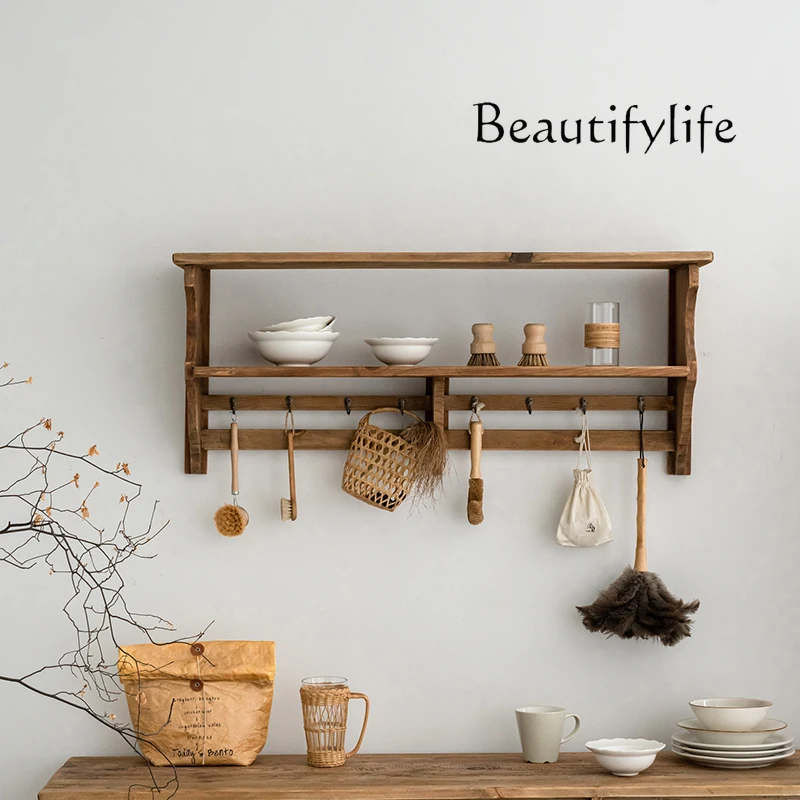 Home baffle rack log coat hook coat rack wall solid wood porch bedroom baffle simple designer